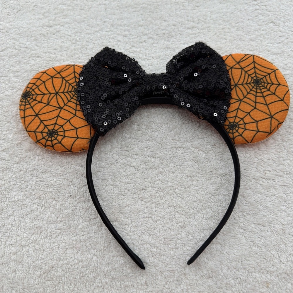 Orange and Black Halloween Spider Spiderweb Custom Headband  Minnie Mouse